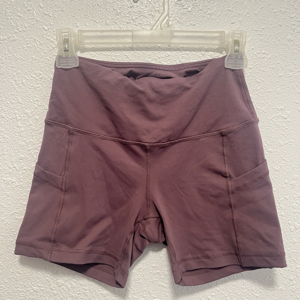 90 Degree by Reflex Womens Small Mauve High Waist Stretch Biker Shorts Pockets
